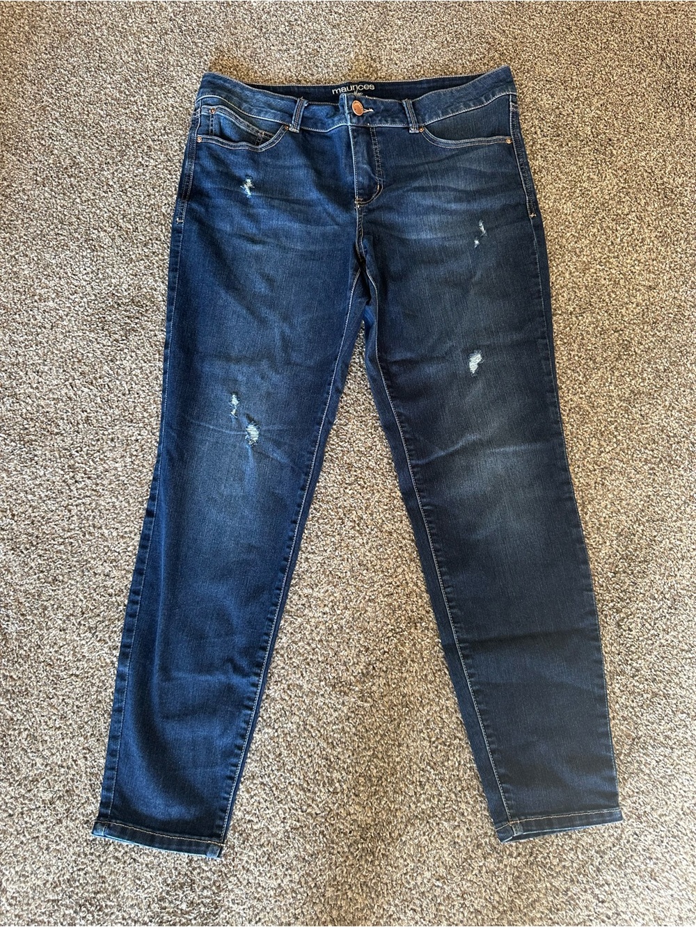 Maurices Dark Blue Skinny Jeans with Light Distressing